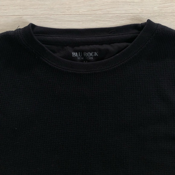 Men’s Blu Rock Black Thermal Waffle Knit T-Shirt Top - Picture 16 of 16